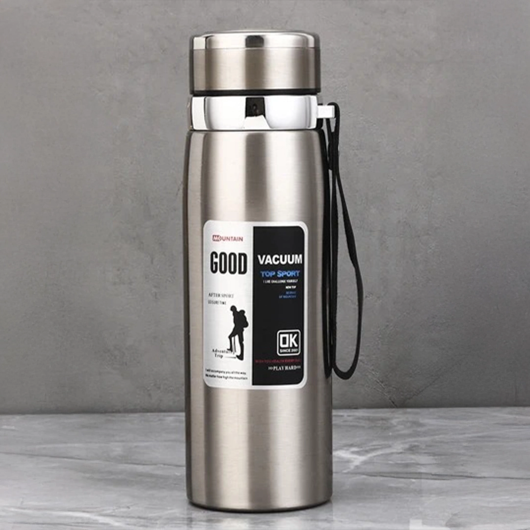 GARRAFA TÉRMICA EM AÇO INOXIDÁVEL COM INFUSOR PARA CONSERVAÇÃO DA ÁGUA ESTRUTURADA POR 48 HORAS