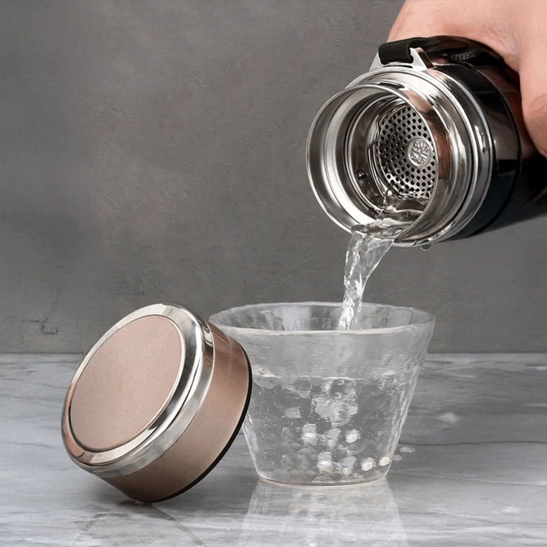 GARRAFA TÉRMICA EM AÇO INOXIDÁVEL COM INFUSOR PARA CONSERVAÇÃO DA ÁGUA ESTRUTURADA POR 48 HORAS - Imagem 2